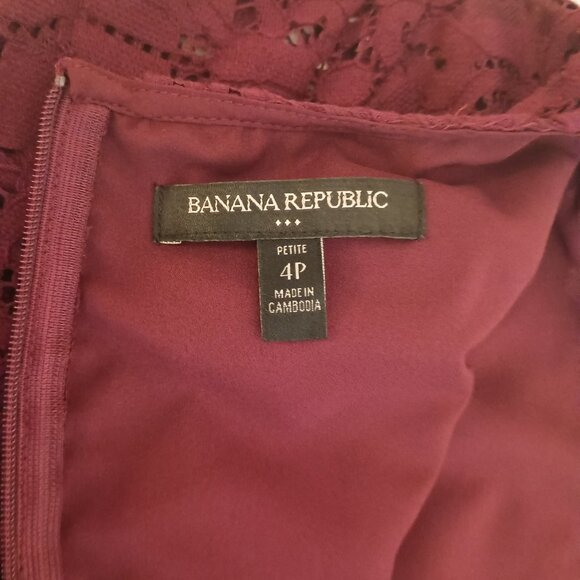 Banana Republic Women’s Maroon Lace Cap Sleeve Sheath Dress Size 4P - Picture 7 of 13